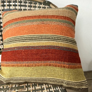 Natural Handmade Wool & Cotton Muted Stripe Ooty Kilim Cushion